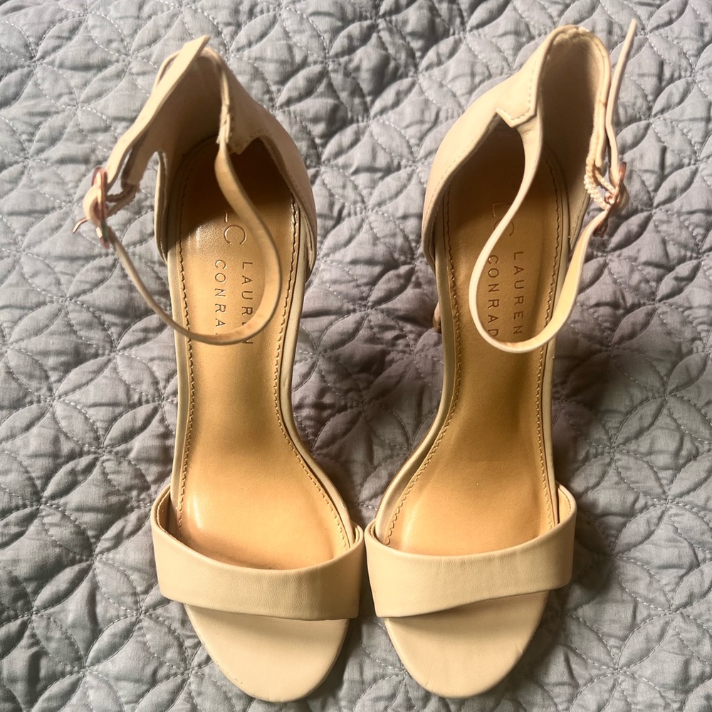 LC Lauren Conrad Cream Heels with Ankle Strap